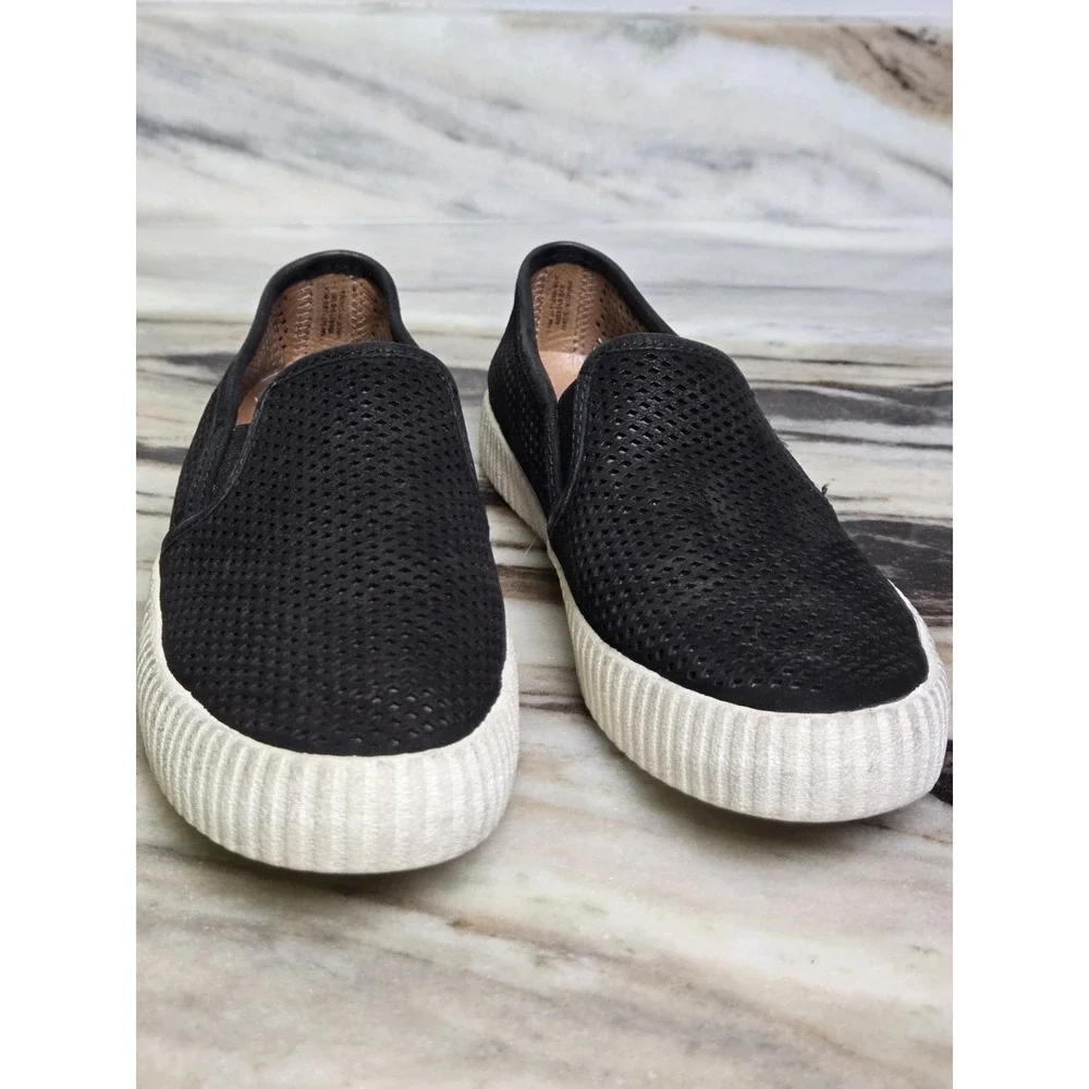 FRYE Camille Black Suede Perforated Slip‎ On Shoes Size 7.5 Preppy Minimalist